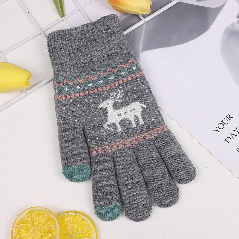 Double-layer Thickened and Velvet Winter Warm Touch-screen Cycling and Driving Anti-cold and Anti-freeze Christmas Deer Knitted Gloves for Men