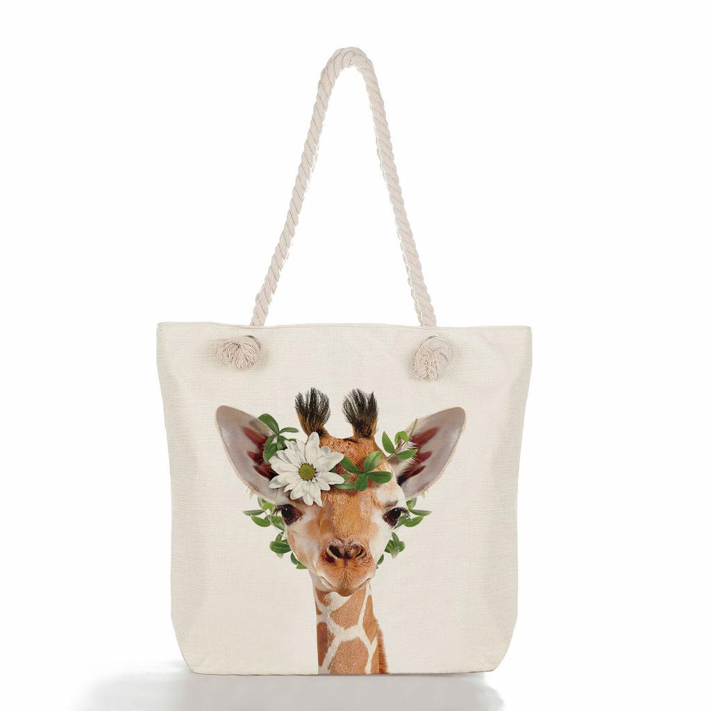 Cute Animals Print Thick Rope Single-shoulder Beach Bag 7210