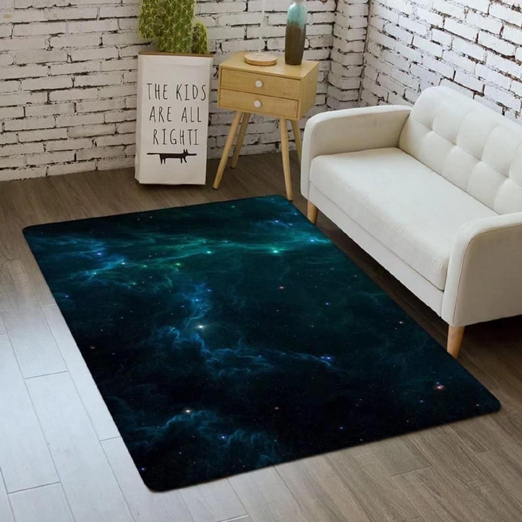 3D Galaxy Area Rug Outer Space Kitchen Floor Mat for Kids Boy Bedroom Non-Slip Nursery Crawling Carpet Dining Room Playroom Pads