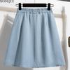 MODIQUE 2025 Nou Mărimi Mari Vară Femei Bumbac Elastic Spălare Pantaloni Treisfert Albastru Denim Fustă Plisată Dama Pantaloni Scurți Basic Casual Largi