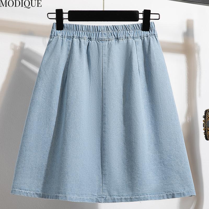 MODIQUE 2025 Nou Mărimi Mari Vară Femei Bumbac Elastic Spălare Pantaloni Treisfert Albastru Denim Fustă Plisată Dama Pantaloni Scurți Basic Casual Largi