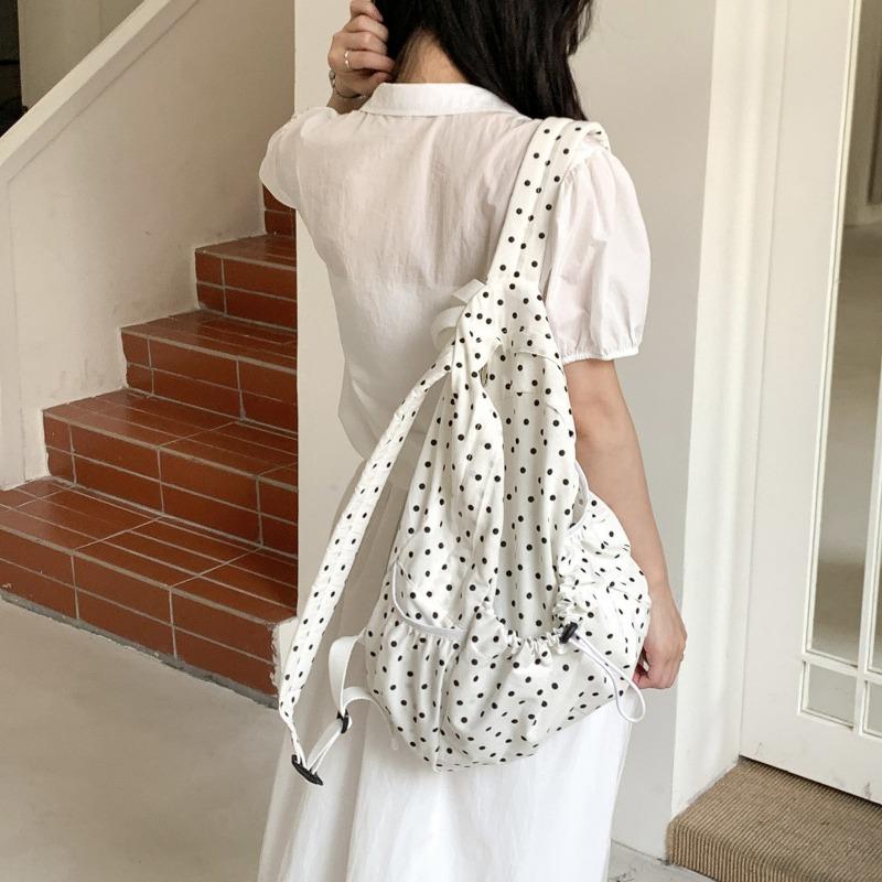 New backpack lightweight literary polka dot backpack girls campus wind drawstring pleated casual schoolbag