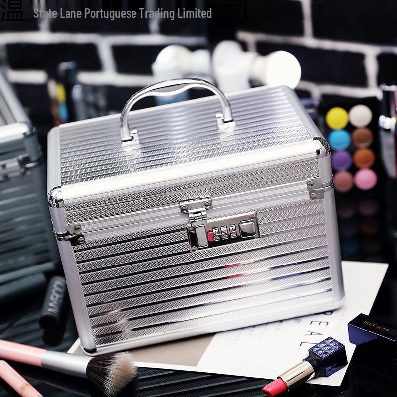 Запираемый двухслойный алюминиевый кейс для макияжа - Портативная дорожная сумка для хранения