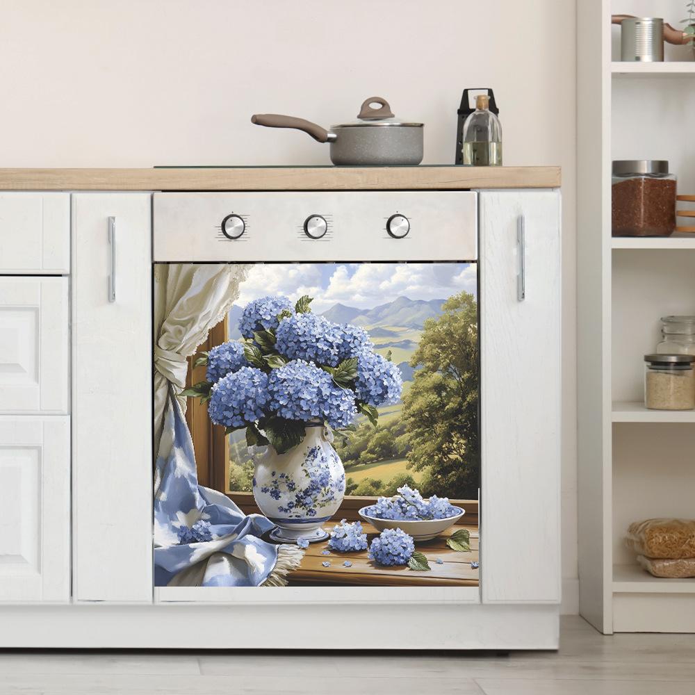 Hortensie Albastră Pictată Bucătărie Sală de Mese Fundal Acasă Amenajare Peisagistică Autocolante de Perete Decorative