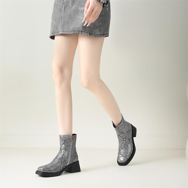 Women Ankle Boots Round Toe Block High Heels Zipper Mixed Colors Short Boots Ladies Fashion Shoes Autumn Winter 43
