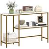 Console Unit 120 Cm, Console Table 3 Tiers with Storage Shelves, Imitation Marble Tops, White and Gold