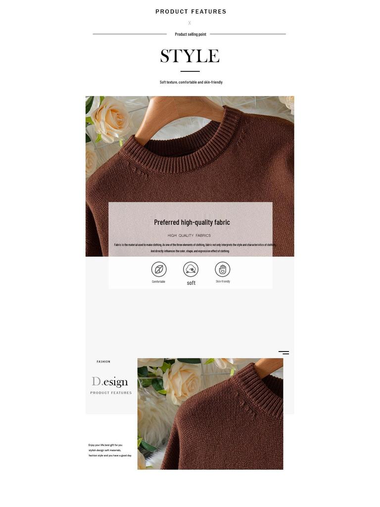 Damen einfarbiger Rippstrick Pullover - Herbst/Winter, Lockerer Schnitt, Rundhalsausschnitt, Lässiger Stil