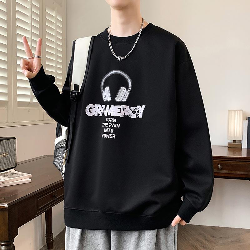 Men's Round Neck Hoodie, New Style: Spring, Autumn & Winter, Plus Velvet, Long Sleeve, Youth & Big Kids Trendy T-shirt
