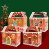 12PCS With Handle Christmas Gift Box Gingerbread House Cartoon Design Merry Christmas Decoration Packaging Box Candy Cookies