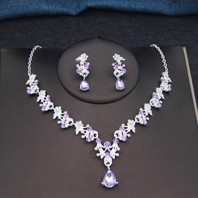 17 Farben Wassertropfen Lila Brautschmucksets für Frauen Party Abschlussball Choker Halskette Ohrringe Braut Hochzeit Kostüm Accessoires