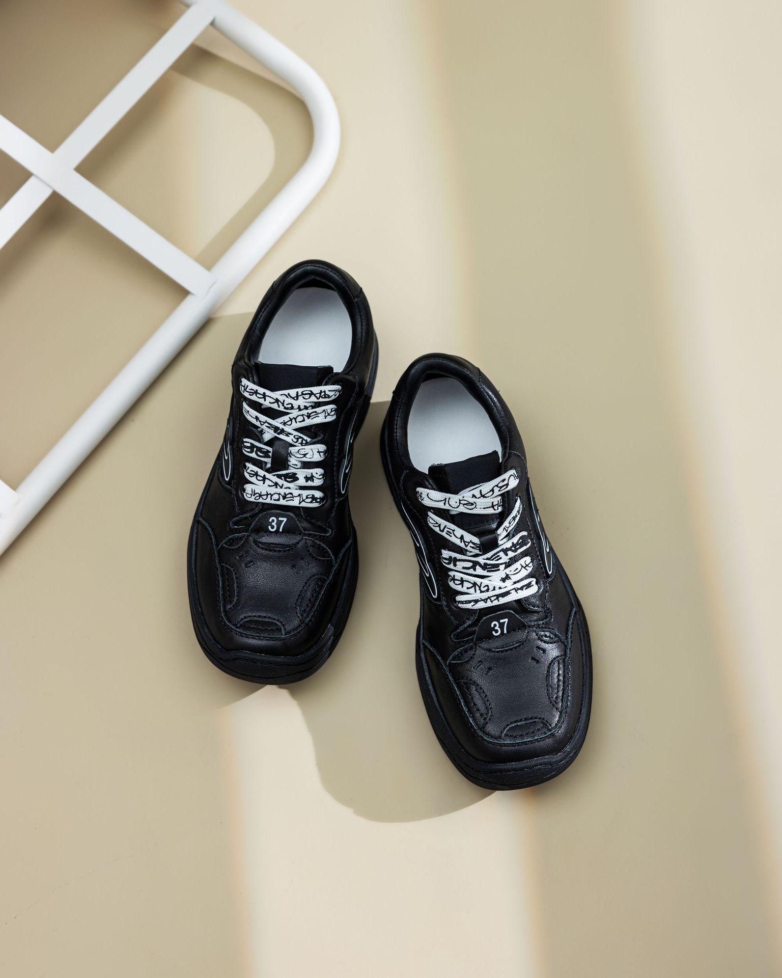 

Parisian Style Women s Thick Sole Cowhide Sneakers - Breathable, Soft, Height-Boosting Platform Shoes 37 чёрный