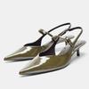 Kitten Heels Women Dress Shoes Luxury  Patent Leather Pointed Toe Sexy Buckle Strap Slingbacks Office Ladies Pumps
