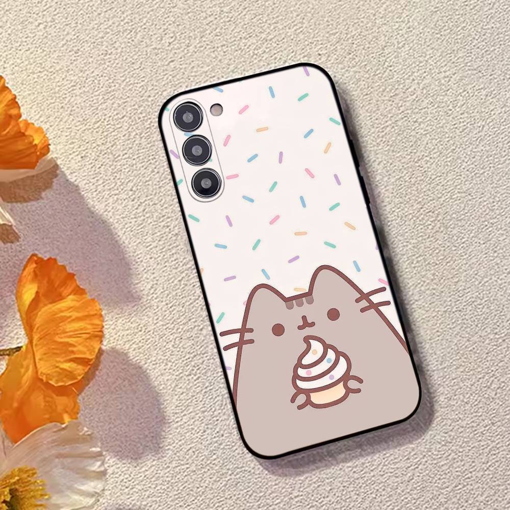 Cute Cat Rainbow Pusheens Phone Case Black Silicone Soft For Samsung Galaxy A73,A72,A71,A70,A53,A52,A51