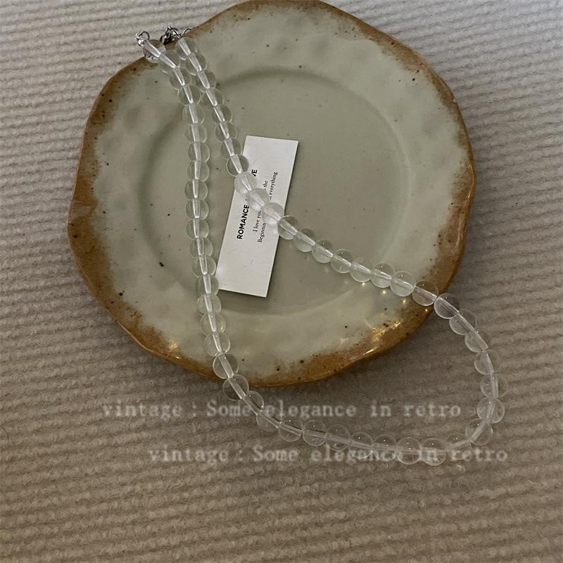 Niche Transparent White Crystal Beaded Necklace Femininity Simple In Sweet Clavicle Chain Versatile High Sense Neck Chain