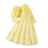 Kid Girl Long Sleeve Bow Design Coat & Beige All Print Shirred-Bodice Sling Dress Set Cute Sweet Elegant Princess Dress for Kids
