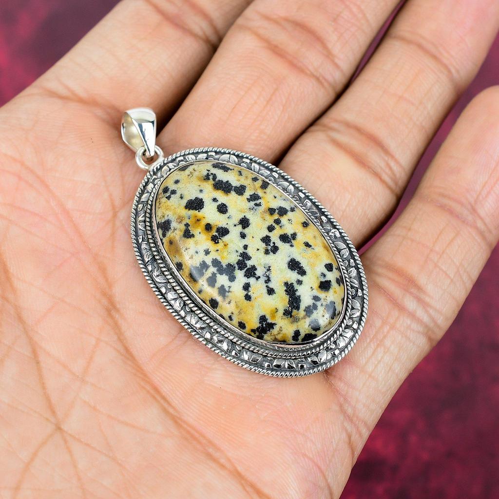 Dalmation Handmade Gemstone Pendant, 925 Solid Sterling Silver Pendant Unique Design Jewelry, For Women