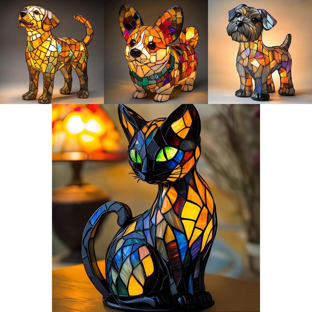 Cat Dog Resin Art Piece Usb Powered Night Light For Bedroom And Study