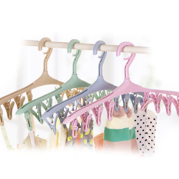Multi-Clip Plastic Clothes Hanger for Socks, Underwear, and Baby Items – Windproof Drying Rack