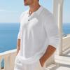 Mens Linen Loose Long Sleeve Casual Polo Shirt