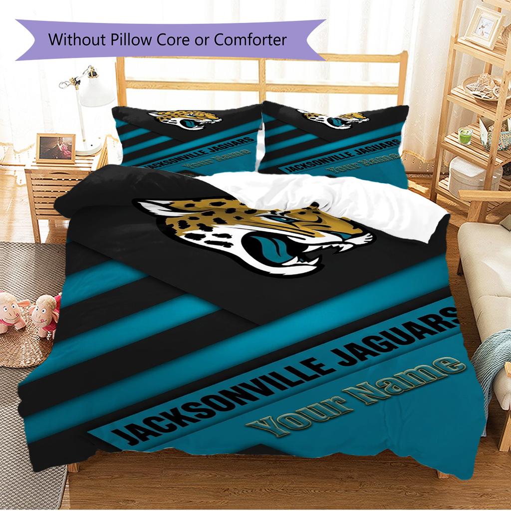 Name Custom Jacksonville Jaguars Logo Pattern Bedding Set Quilt Cover Pillowcase Home Decor Gift (1 * duvet cover + 2 * pillowcase, without core)