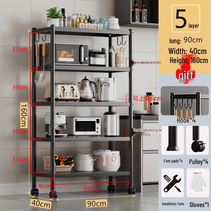 Multi-layer Floor-standing Kitchen Storage Rack for Pots and Microwave Oven