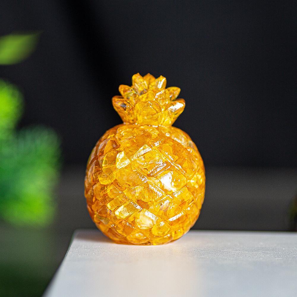 Natural Crystal Resin Pineapple Figurine With Lucky Symbol For Office Desk Decor Gift For Friends