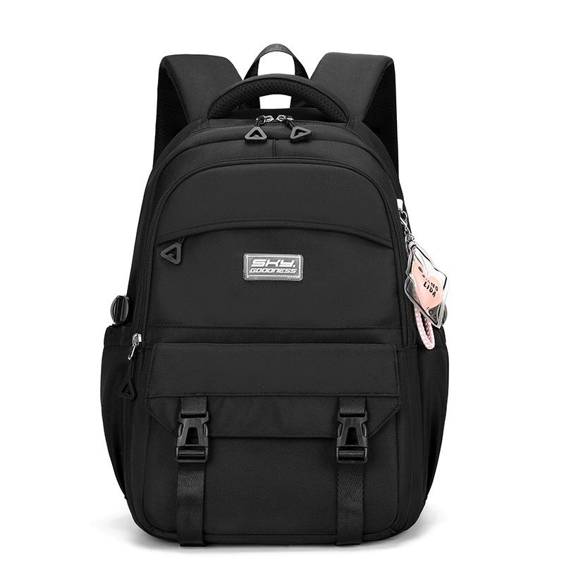 Simple Solid Color Middle School Student Backpack Casual Large Capacity Travel Rucksacks Practical Multi-layer Pockets High School Girls School Bags