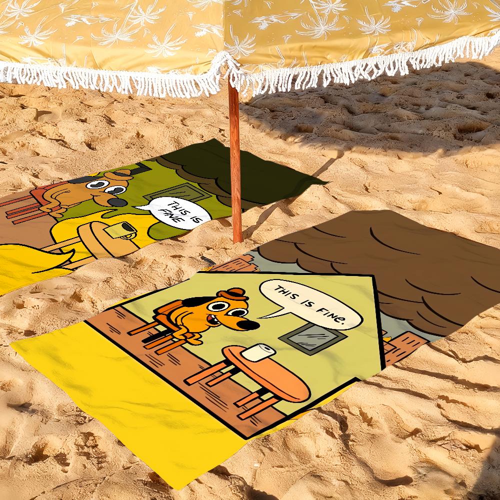 Comic This Is Fine dog Towel Soft Pool Gift For Travel Gym Shower Camping Quick Dry Sports Large Beach Towels