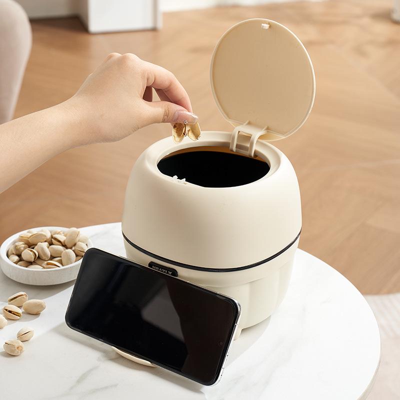 Press-Type Desktop Trash Can with Lid for Office, Living Room, Study, Coffee Table - Creative Storage Solution