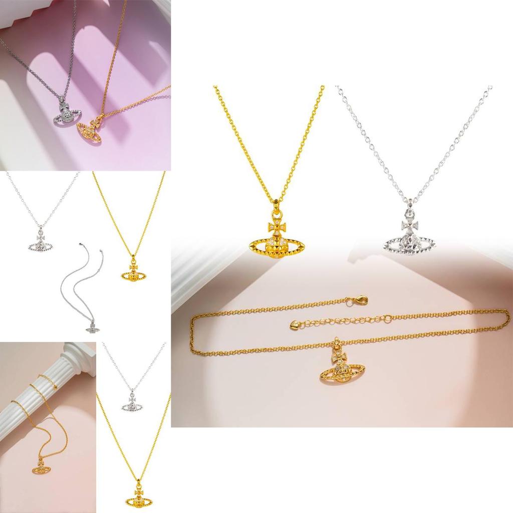 Luxusní a Exkluzivní Měděný Saturnový Náhrdelník Pro Dámy Vivienne Jiskřivé Diamanty Chic A Cool Zámek Řetízek Na Klíční Kost