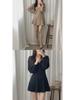 Korean Style Autumn/Winter 2024 Lantern Sleeve V-Neck Cinched Waist Knit Dress and Sweater Skirt