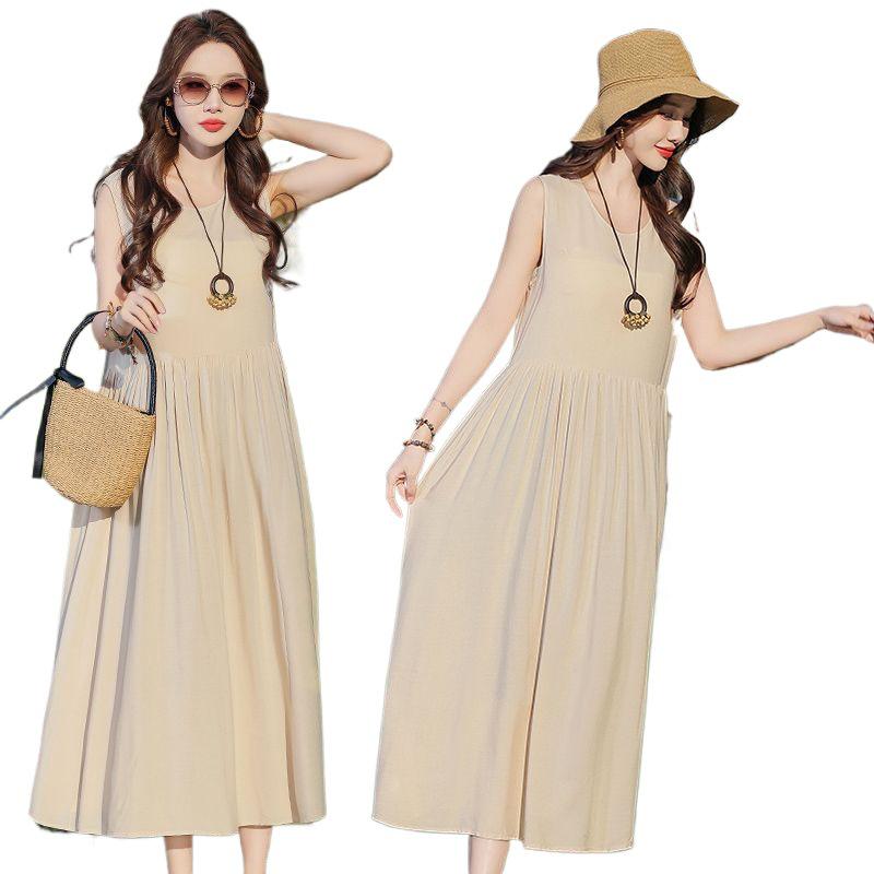 Elegant Plus Size Floral Cotton-Silk Sleeveless Summer Dress