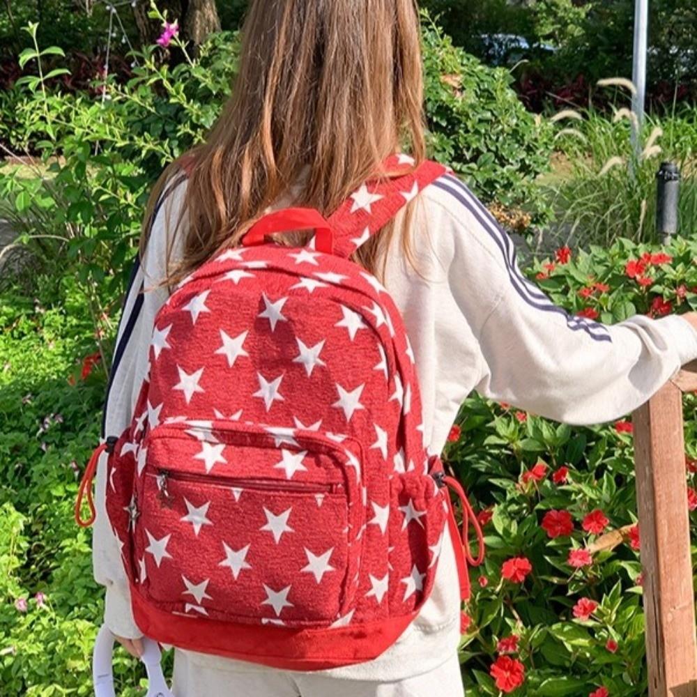 Lightweight Star Printing Backpack Korean Style Students Schoolbag Grey Stripes Backpack Travel