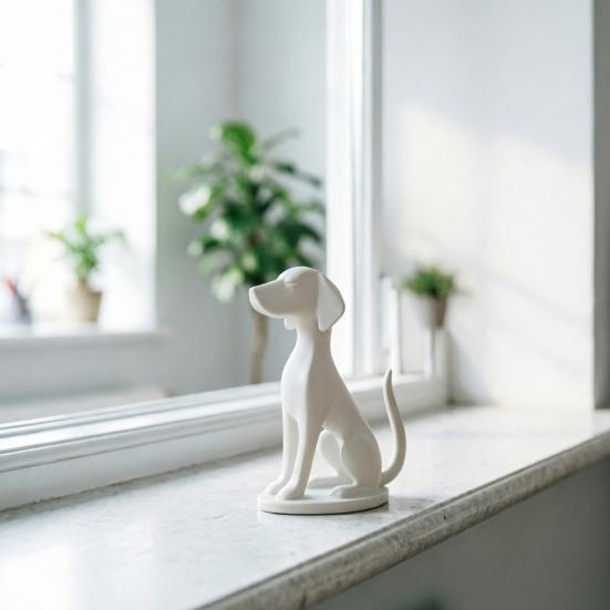 3D Printed Geometric Dog Sculpture Modern Minimalist Desk Decor Matte Black & White