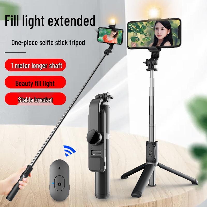 Bluetooth Extendable Selfie Stick Tripod with Anti-Shake and Fill Light for Live Streaming - Model Q02