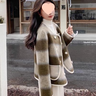 Hochwertiger Coco-Stil Karomantel aus Wolle - Kurze zweireihige Jacke für Damen, Britischer Rundhalsausschnitt für Herbst & Winter 2025.