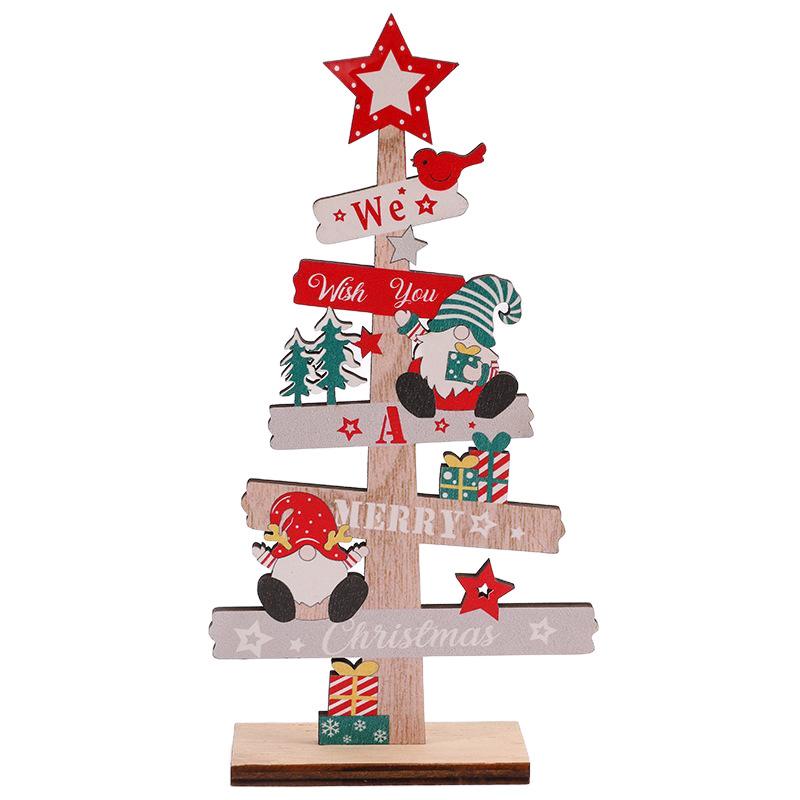 

English Letters Wooden Board Tree Christmas Decoration Lovely Xmas Desktop Ornament Gnome