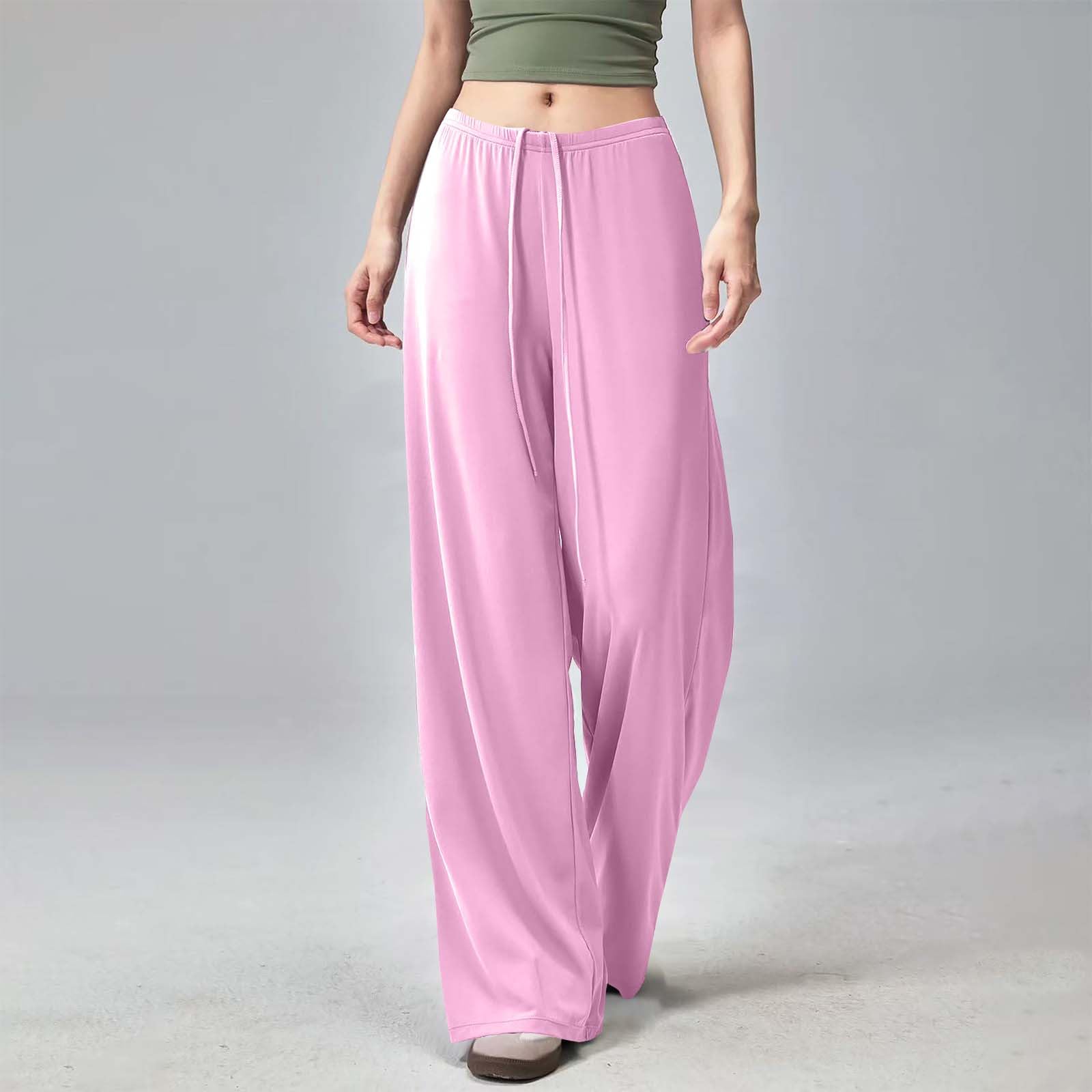 

Women s Fashion Casual Pajama Pants Wide Leg Yoga Pants Drawstring Lightweight Comfortable Stretch Color Sports Pants XL розовый