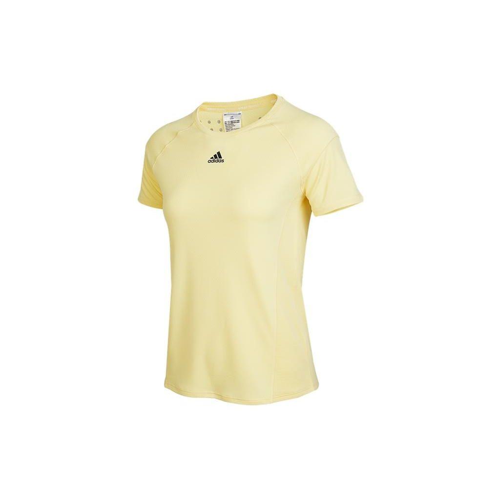 Adidas Logo Print Round Neck Casual Short Sleeve T-Shirt Women Tops Yellow HR8362