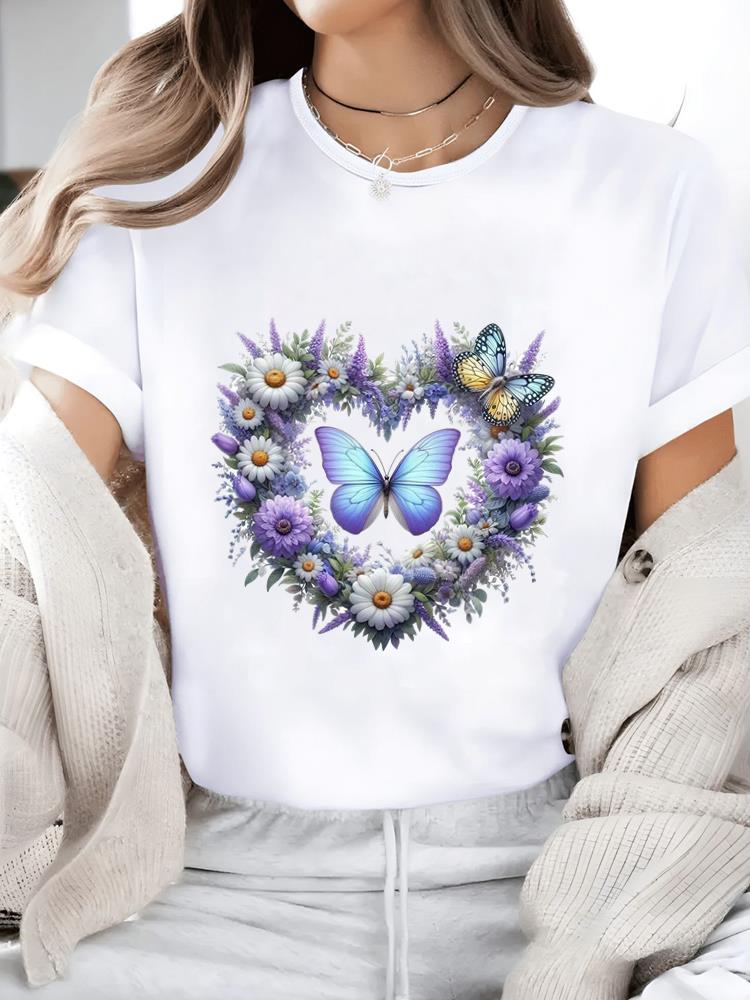 (Asian Size) watercolor flower trend Casual Women's Top T T-shirts Fashion O-neck Female Clothing Print Short Sleeve Graphic Tee
