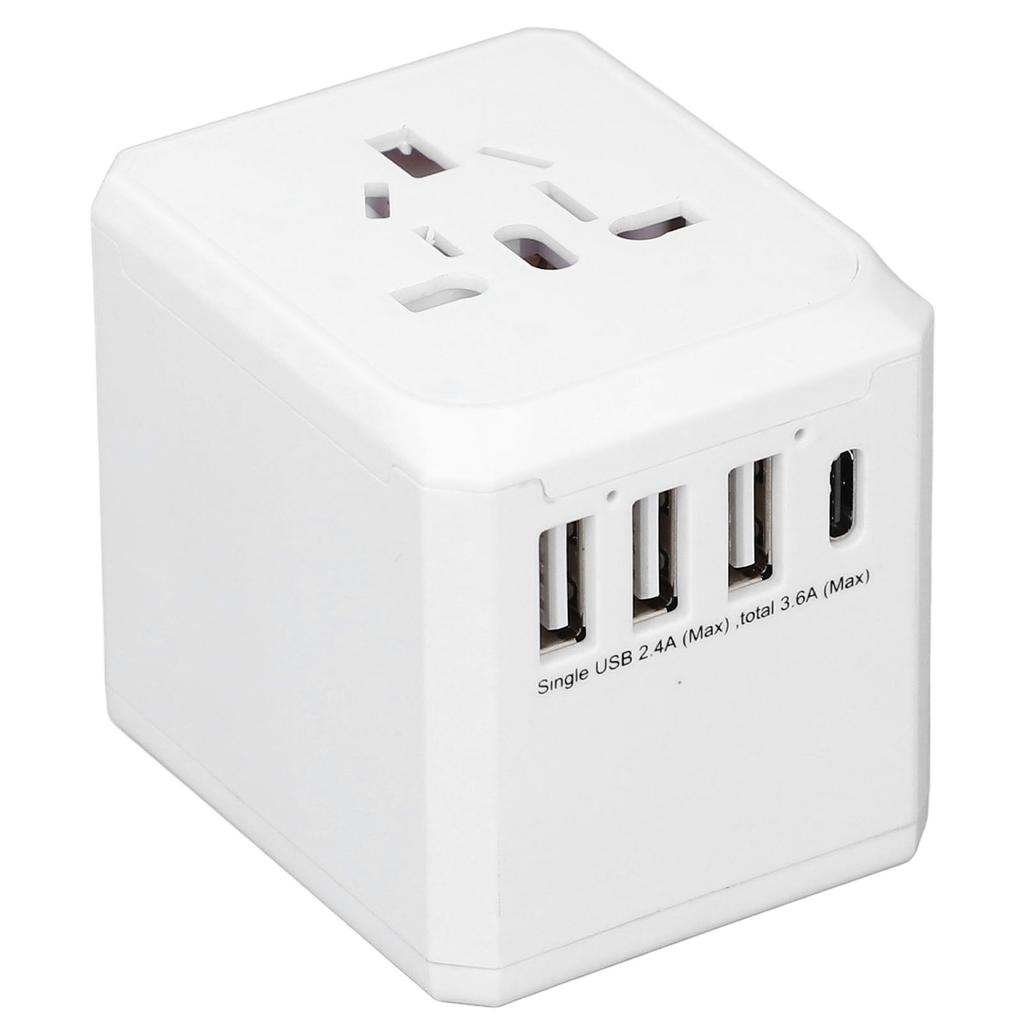 Reseadapter med 3 USB A 1 USB C Bärbar Tyst Resespänningsomvandlare för Hårtork