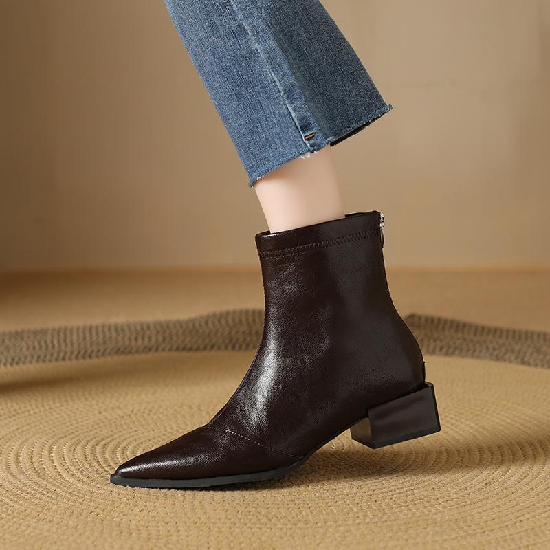 Autumn Winter Thick Heels Women Ankle Boots Fashion Pointed Toe Stripper Party Shoes Fleece-lined Short Booties De Mujer