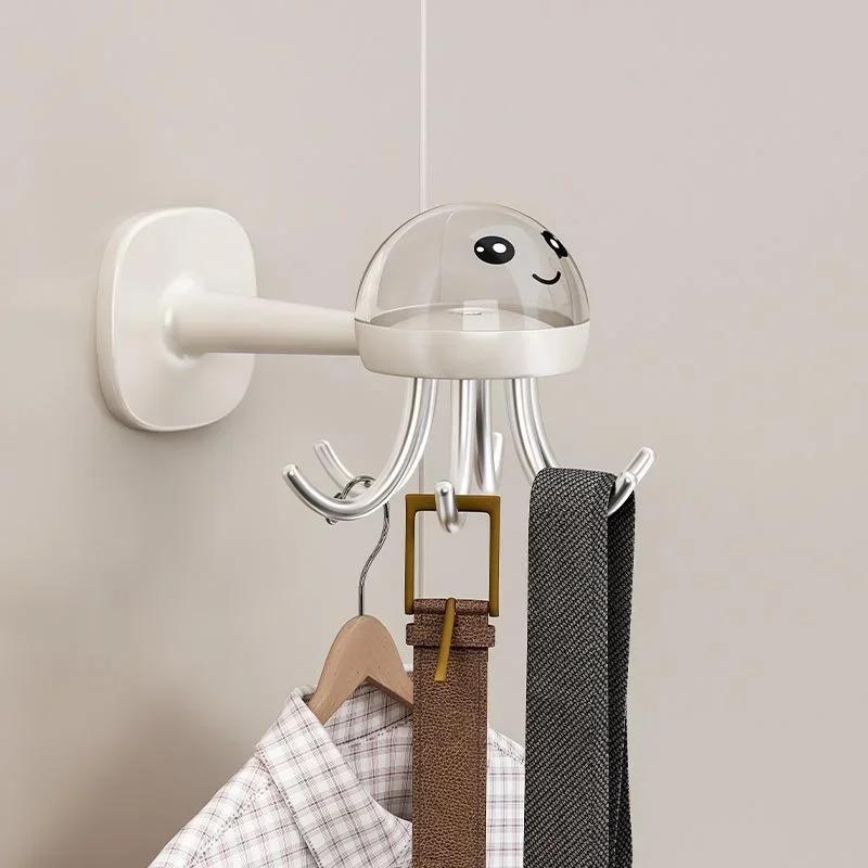 Multifunctional Six Claw Rotating Hook Rack for Kitchen Storage 360 Degree Seamless Hook, Household Non Punching Adhesive Hook