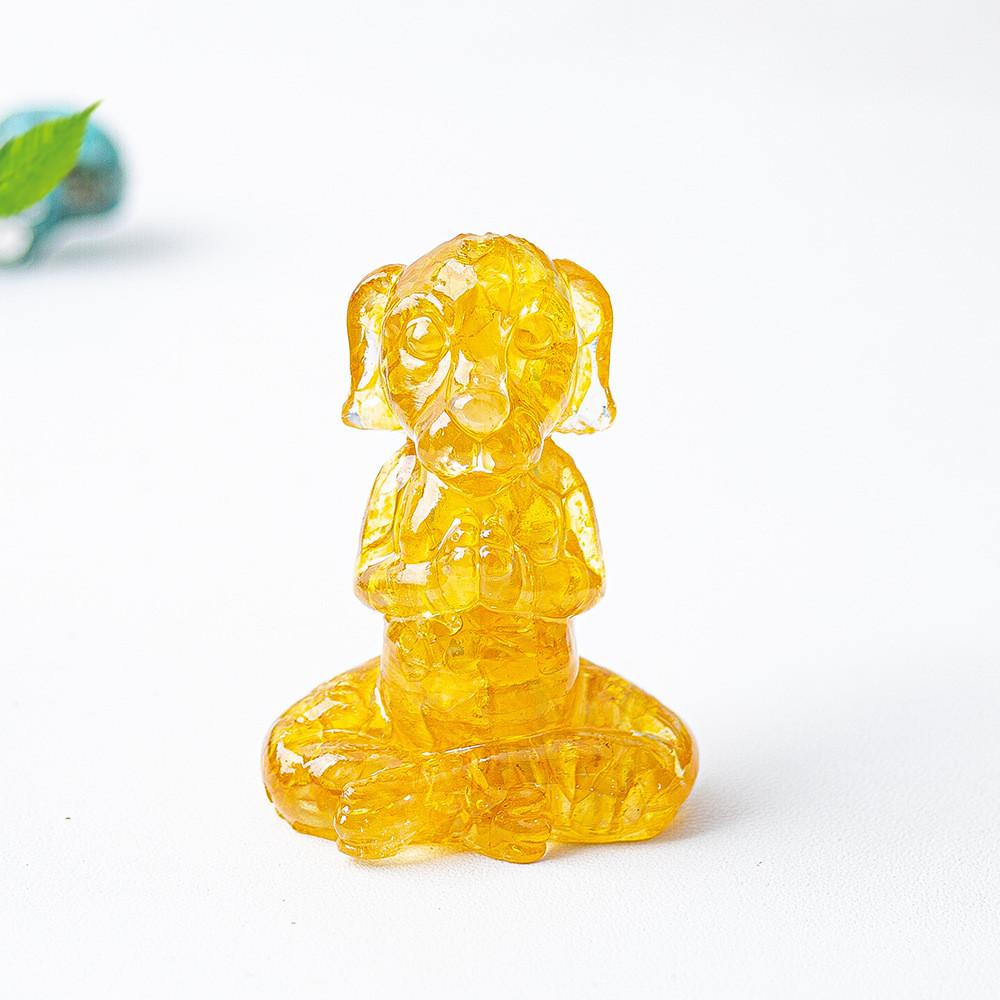 Zen Sitting Dog Resin Art Desk Decor Handmade Crystals For Meditation Gift