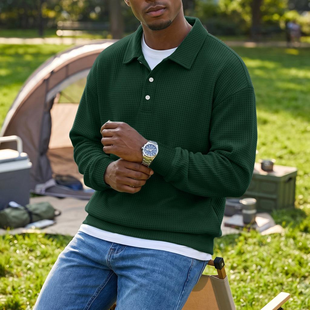 Men's Casual Long Sleeve Knit Shirt Color for Athletic Wear