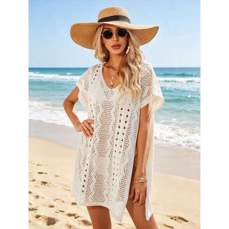 

Womens Crochet Knit V Neck Loose Fit Beach Cover Up OneSize абрикосовий