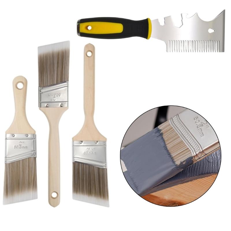 Professional Synthetic Bristles Paintbrush Includes Paint Comb for Smooth Application On Walls Furniture Renovations