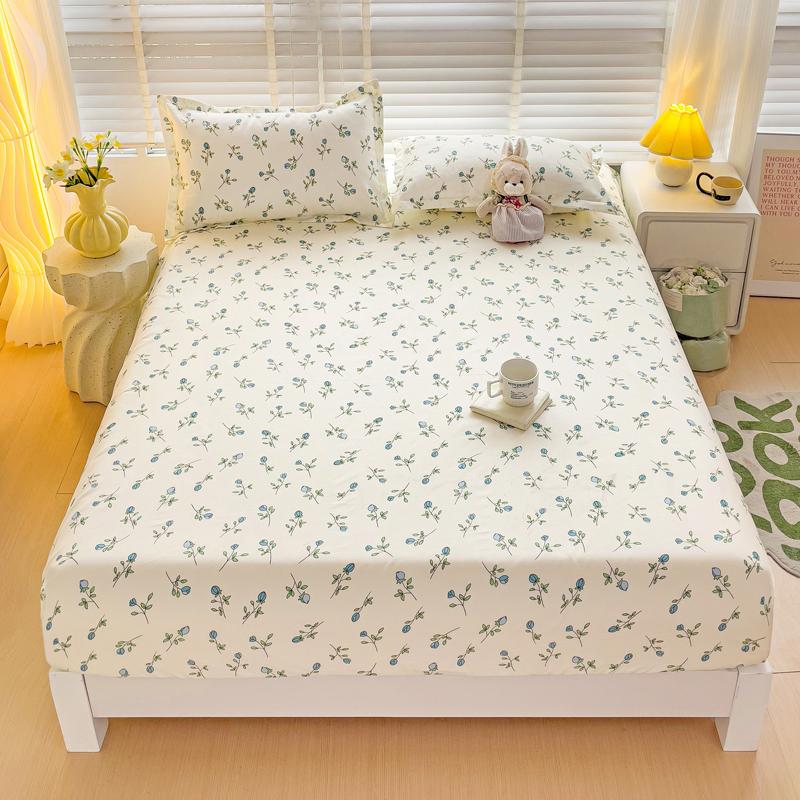 Washed Cotton Fitted Sheet with Elastic Bands Non Slip Adjustable Mattress Cover Printed  Pure Cotton  for Double King Queen