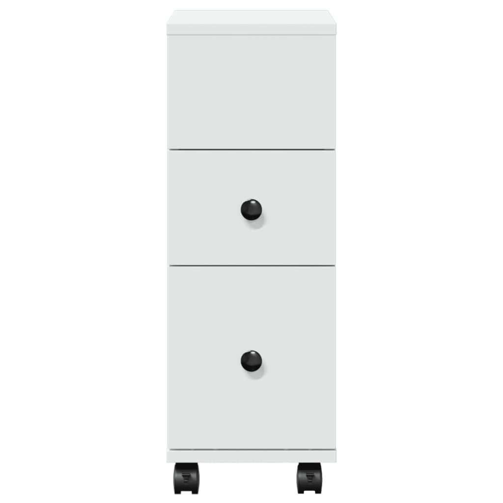 Narrow Bathroom Cabinet with Casters White Engineered Wood