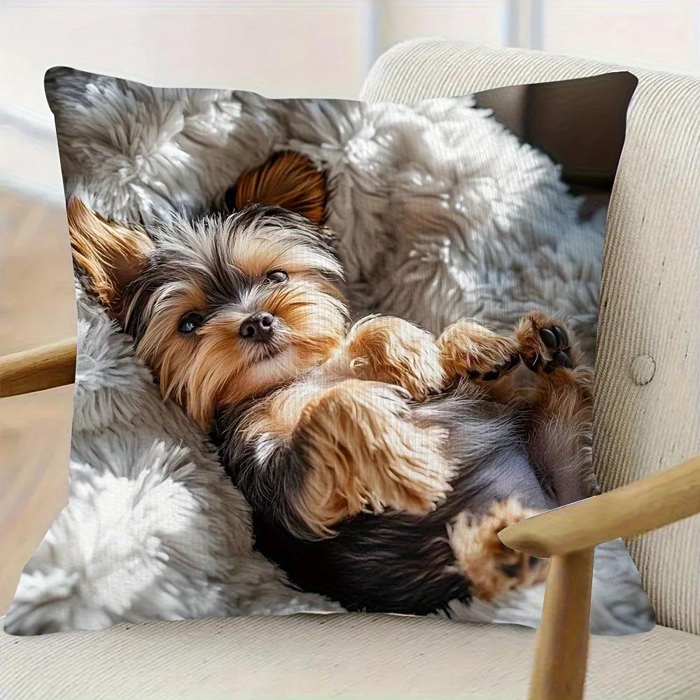 Cute Yorkie Puppy Printed Pillowcase for Comfy Decor Sofa Cushion Cover, Home Room Dormitory Decoration, 2D Printing